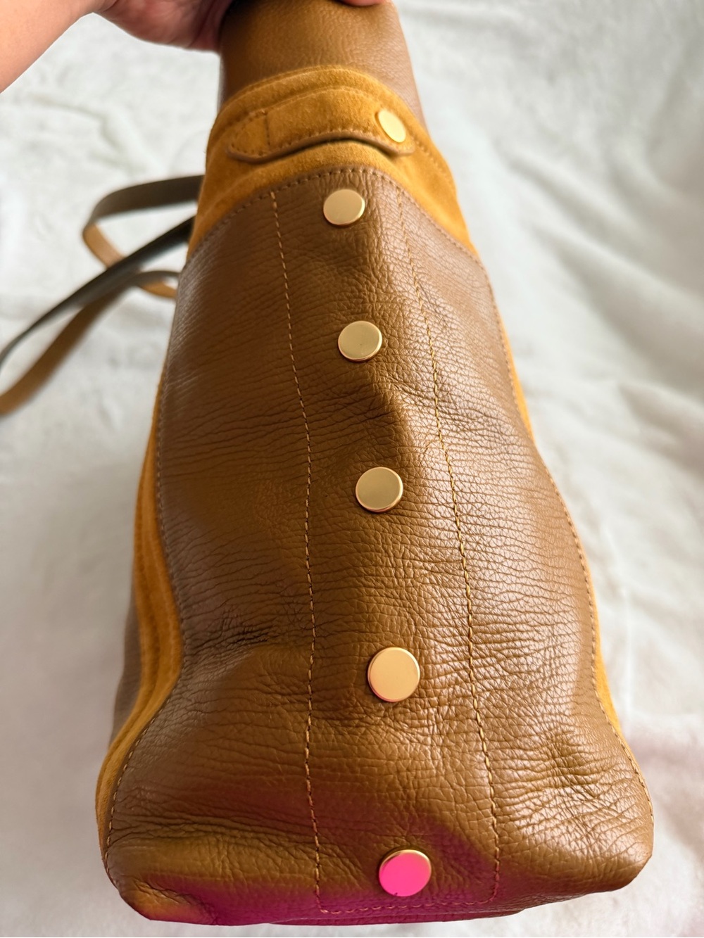 Hammitt Otis Tan Leather Tote with Suede Trim Work Travel Tote Bag - Picture 4 of 16